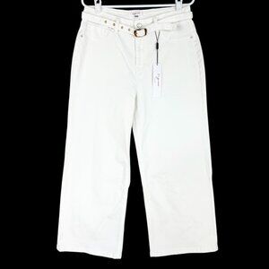Vigoss Women's Stretch High Rise Straight‎ Leg Belted Ivory Jeans Size 15/32 NWT